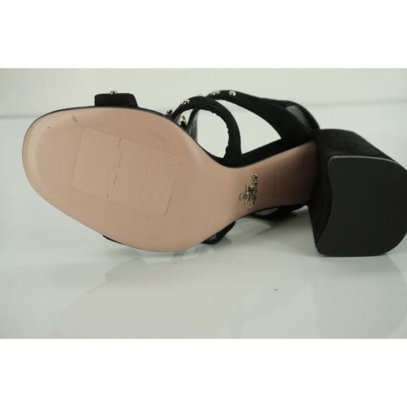 Prada Black Suede Silver Flower Studded Caged Strappy Sandals - Picture 7 of 10